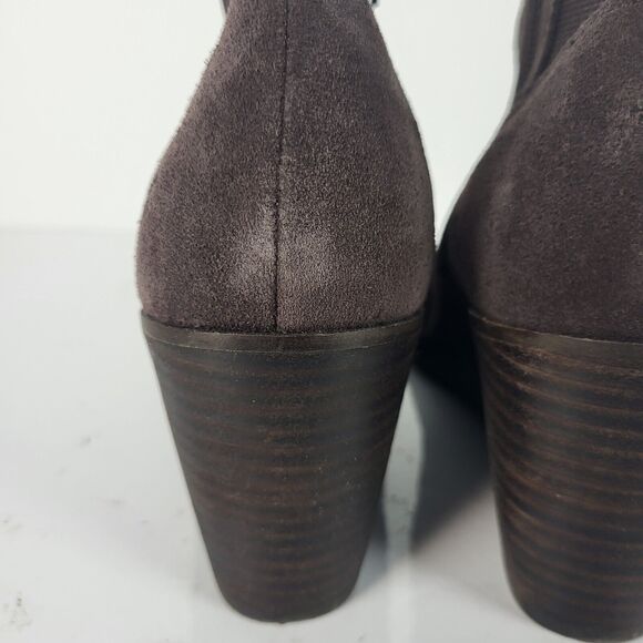 Lucky Brand Zorlina Ankle Boots Wedge Heel Zip Up chocolate Suede - Picture 9 of 11